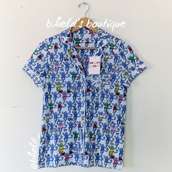 Roller Rabbit Greenwich Monkey Polo Pajamas in Blue Monkey Size XS Brand New NWT - Picture 2 of 16